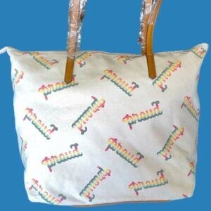 Canvas Cream Weekender Tote with Proud Rainbow Lettering
